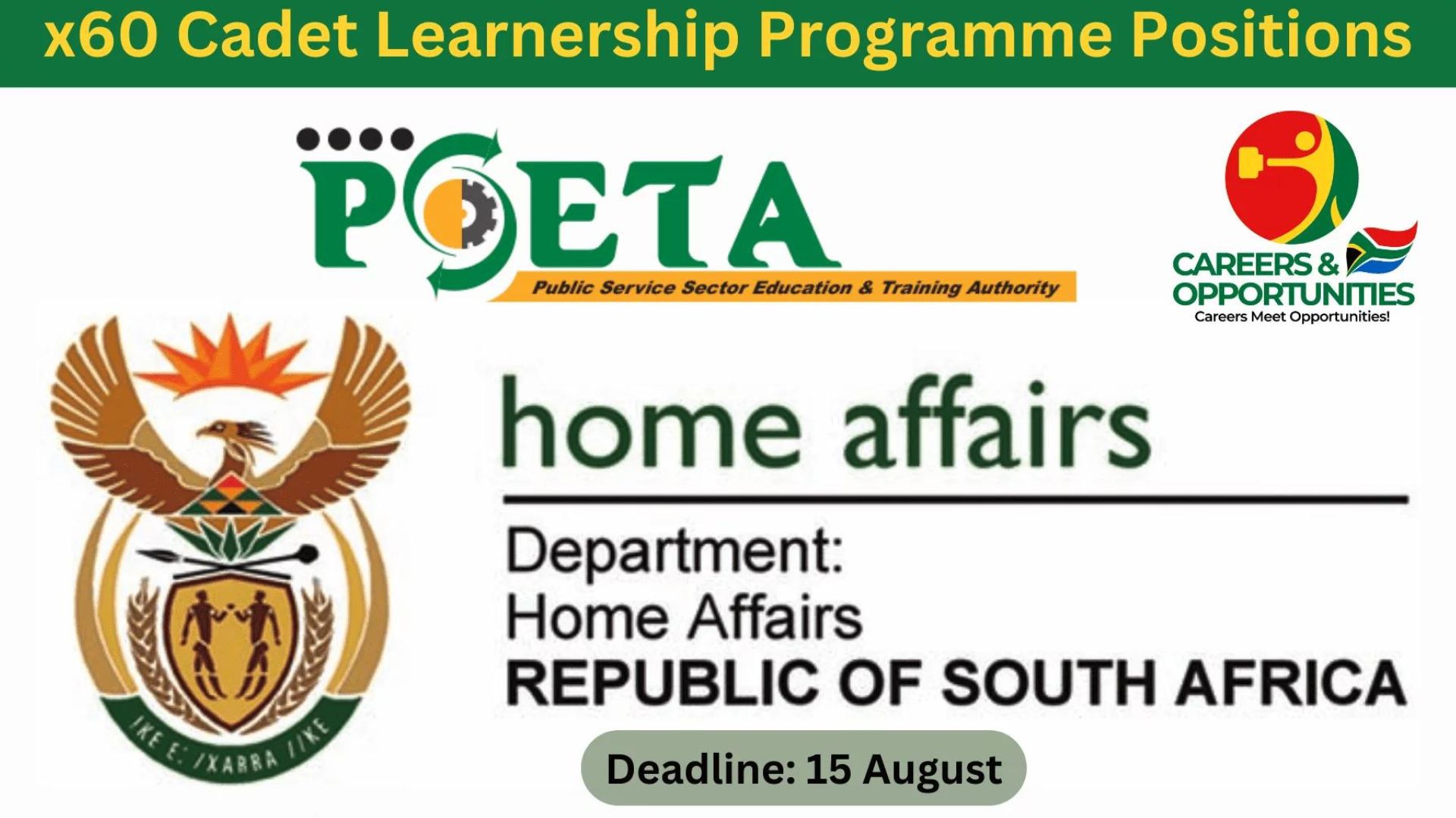 Learnership x60 for youth with Grade 12 At Home Affairs