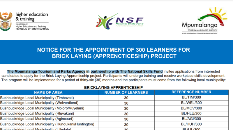 Department of Tourism Youth Development Learnership Programme StipendR3600
