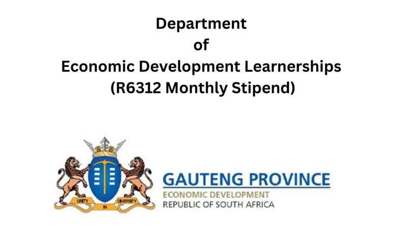 Department of Economic Development Learnerships (R6312 Monthly Stipend)