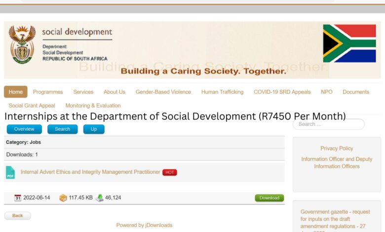 Internships at the Department of Social Development (R7450 Per Month)