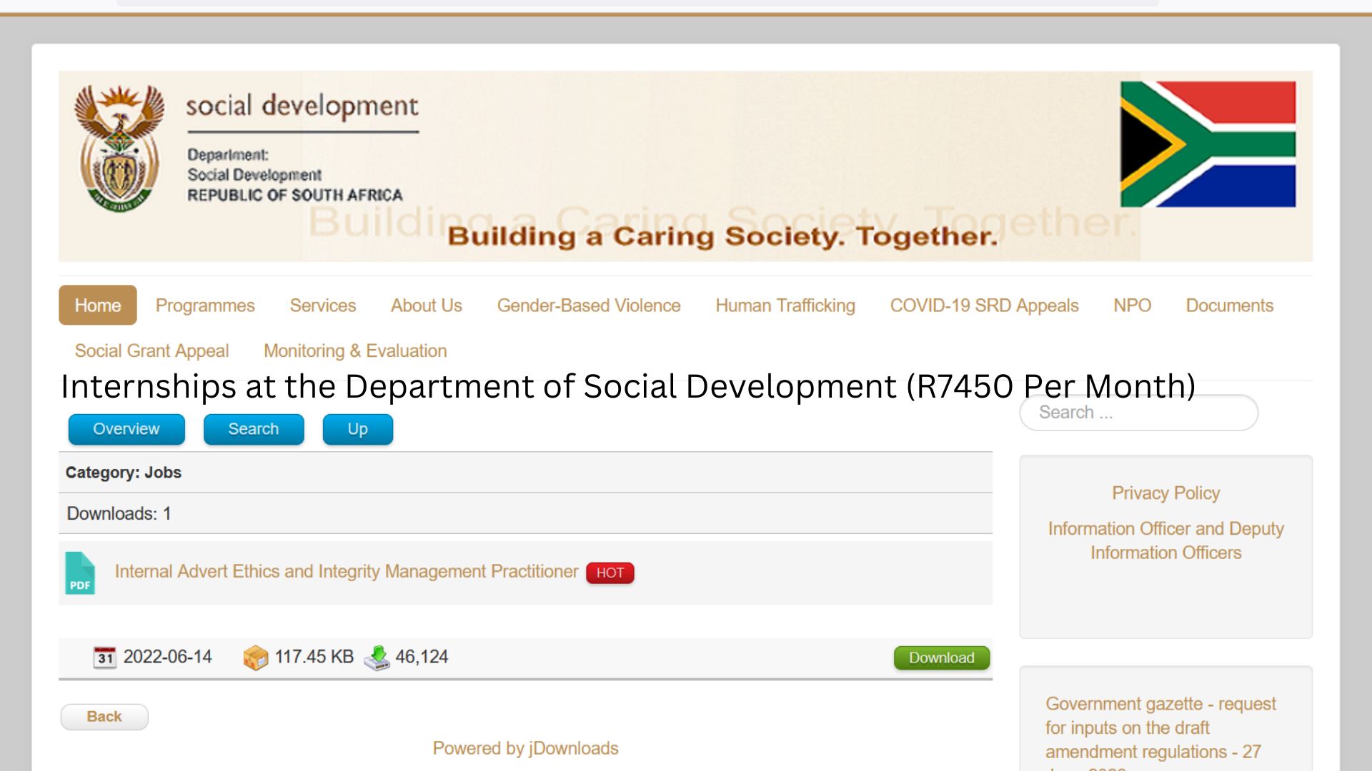 Internships at the Department of Social Development (R7450 Per Month ...