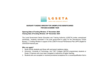 LGSETA Bursary Funding for unemployed beneficiaries for 2025 academic year