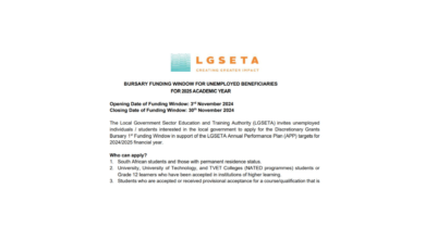 LGSETA Bursary Funding for unemployed beneficiaries for 2025 academic year