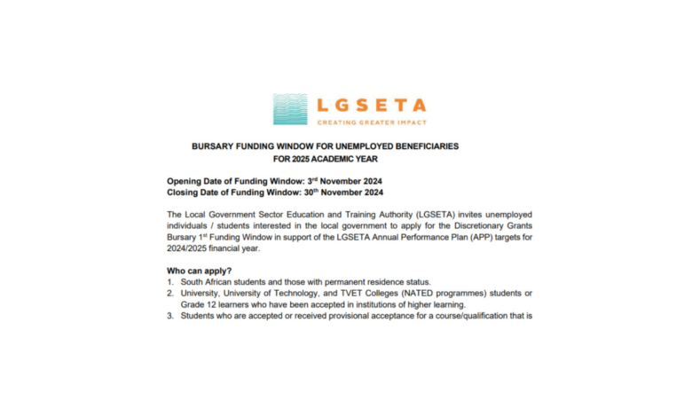 LGSETA Bursary Funding for unemployed beneficiaries for 2025 academic year