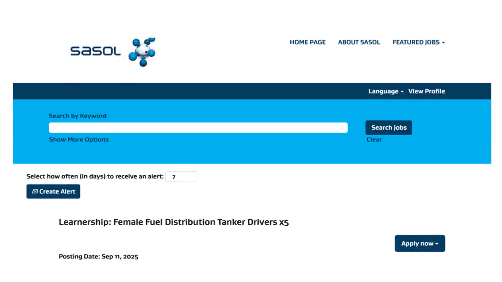 SASOL Learnership: Fuel Distribution Tanker Drivers x5