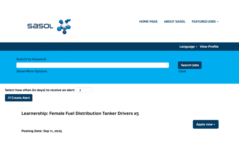 SASOL Learnership: Fuel Distribution Tanker Drivers x5