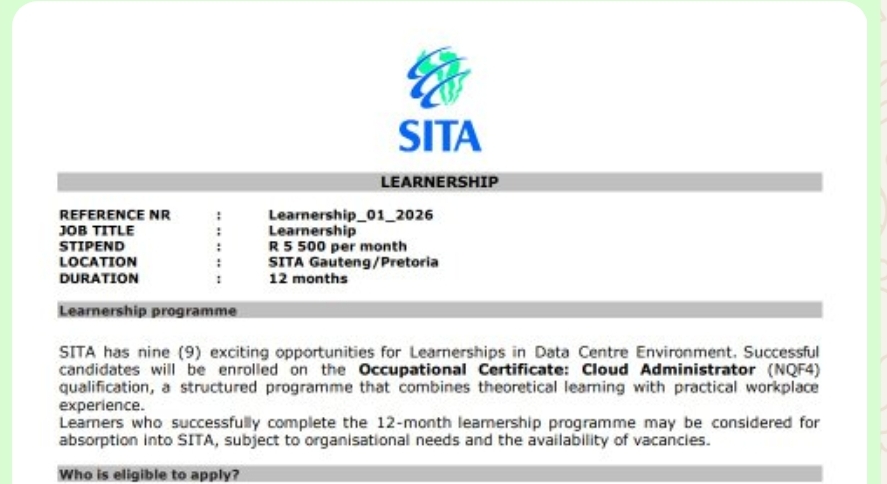 SITA Learnership 202627