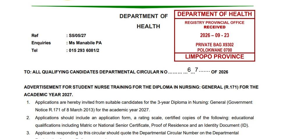 STUDENT NURSE INTAKE 2027 - Diploma in Nursing
